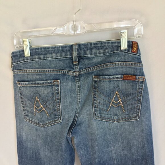 7 For All Mankind Jeans Bootcut Women's Sz 29 "A" Pocket Embellished Medium Wash - Picture 7 of 9